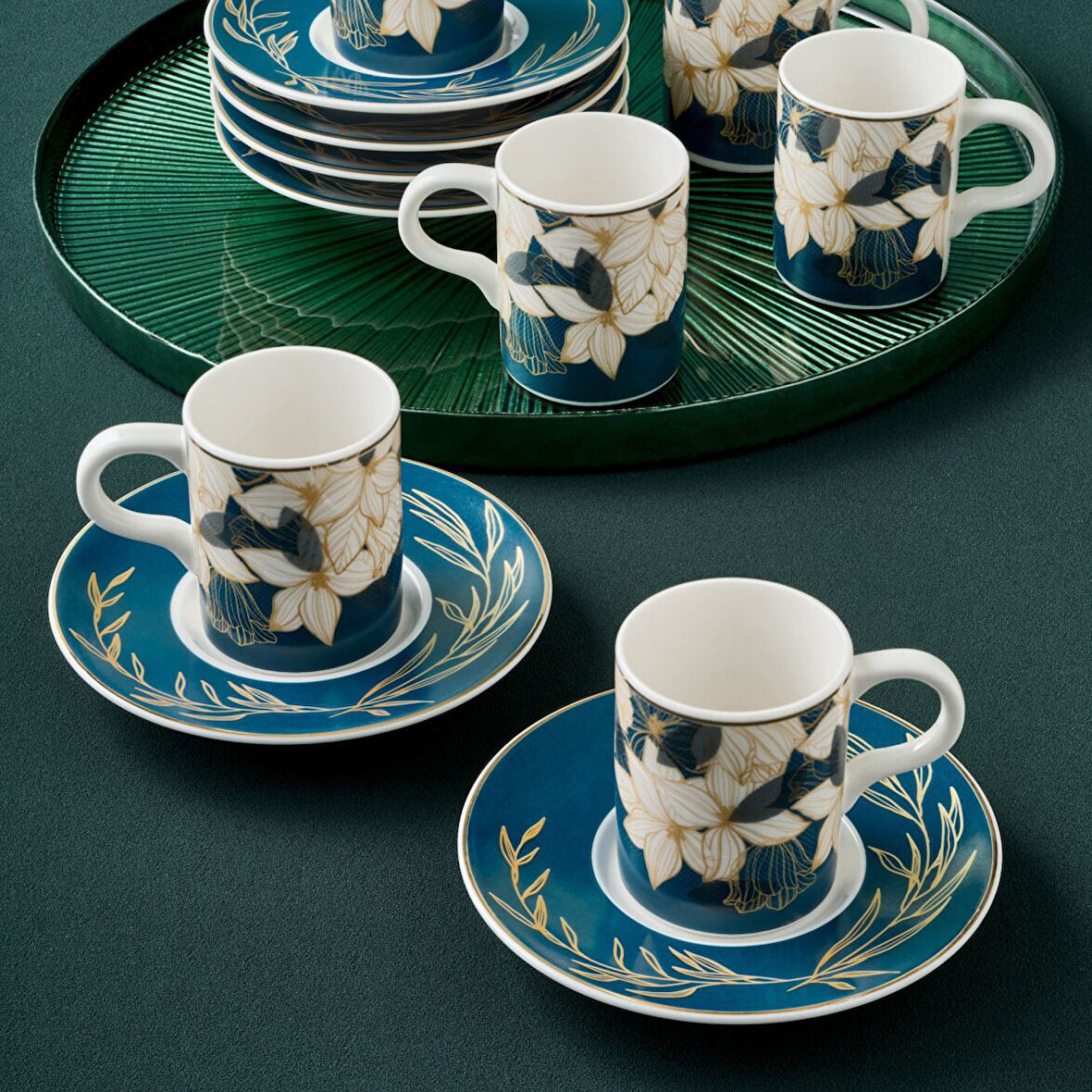 Güral Porselen Camelia 12 Parça 6 Kişilik Kahve Fincan Takımı 67092 Mavi