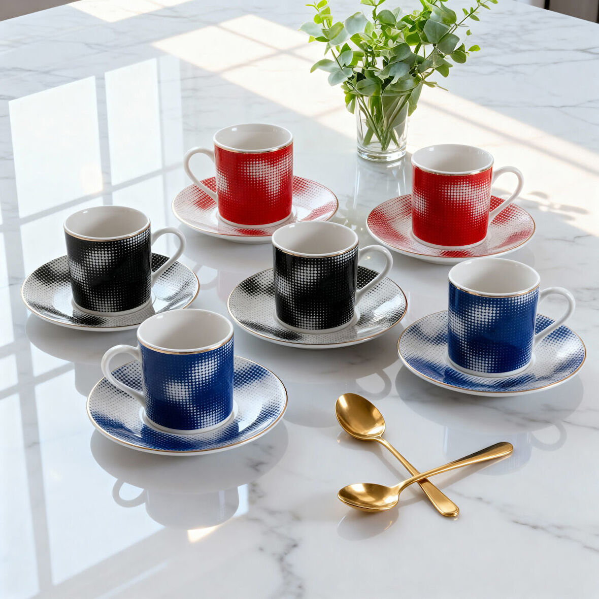 GÜRAL PORSELEN Camelia 12 Parça 6 Kişilik Kahve Fincan Takımı 62421