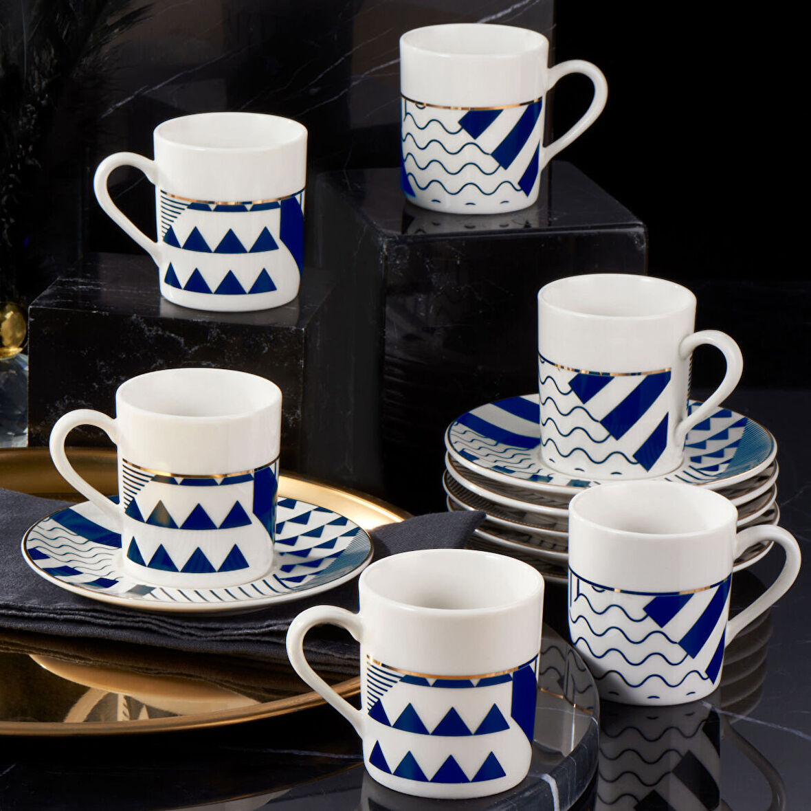 Güral Porselen Camelia 12 Parça 6 Kişilik Kahve Takımı Lacivert 62501