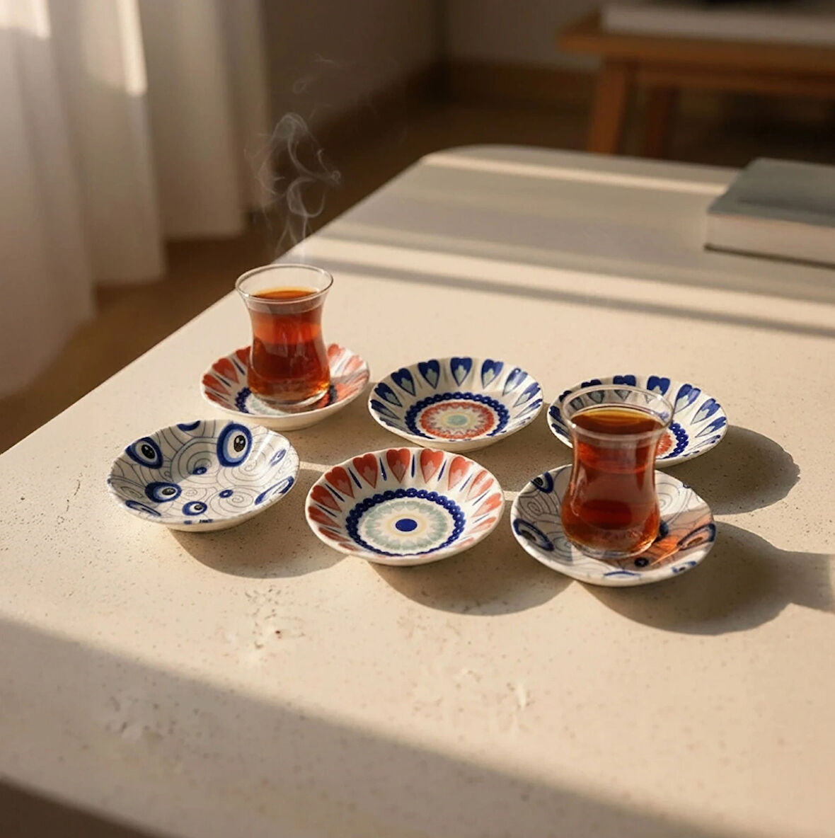 Güral Porselen Acem 6'lı Çay Tabağı Seti Mix 3232