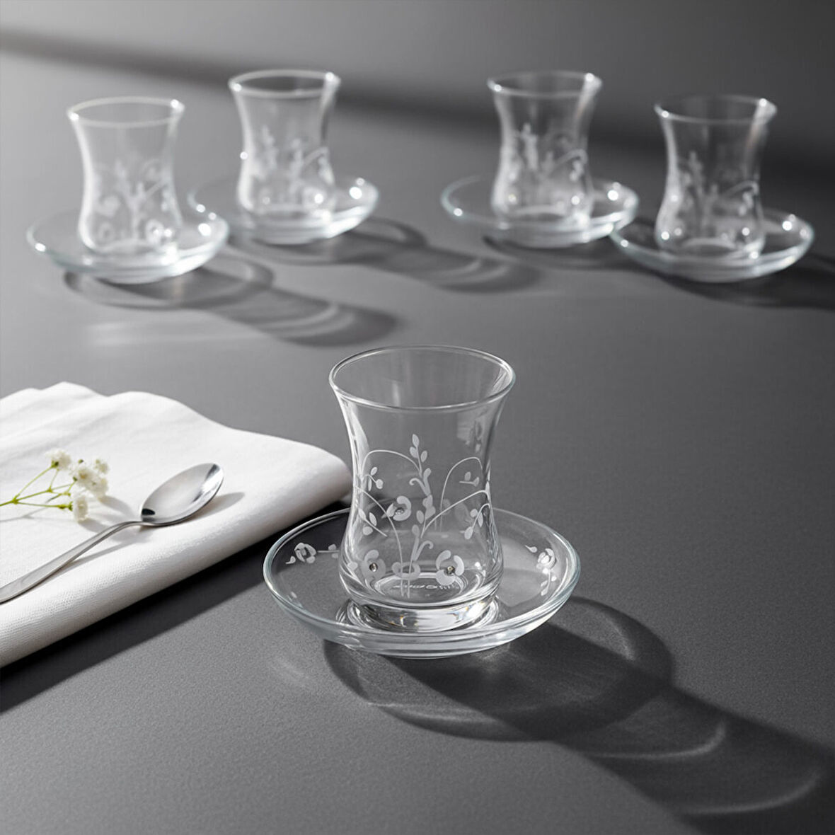 GÜRAL PORSELEN Güral Cam Taşlı 6 lı Çay Takımı 11187