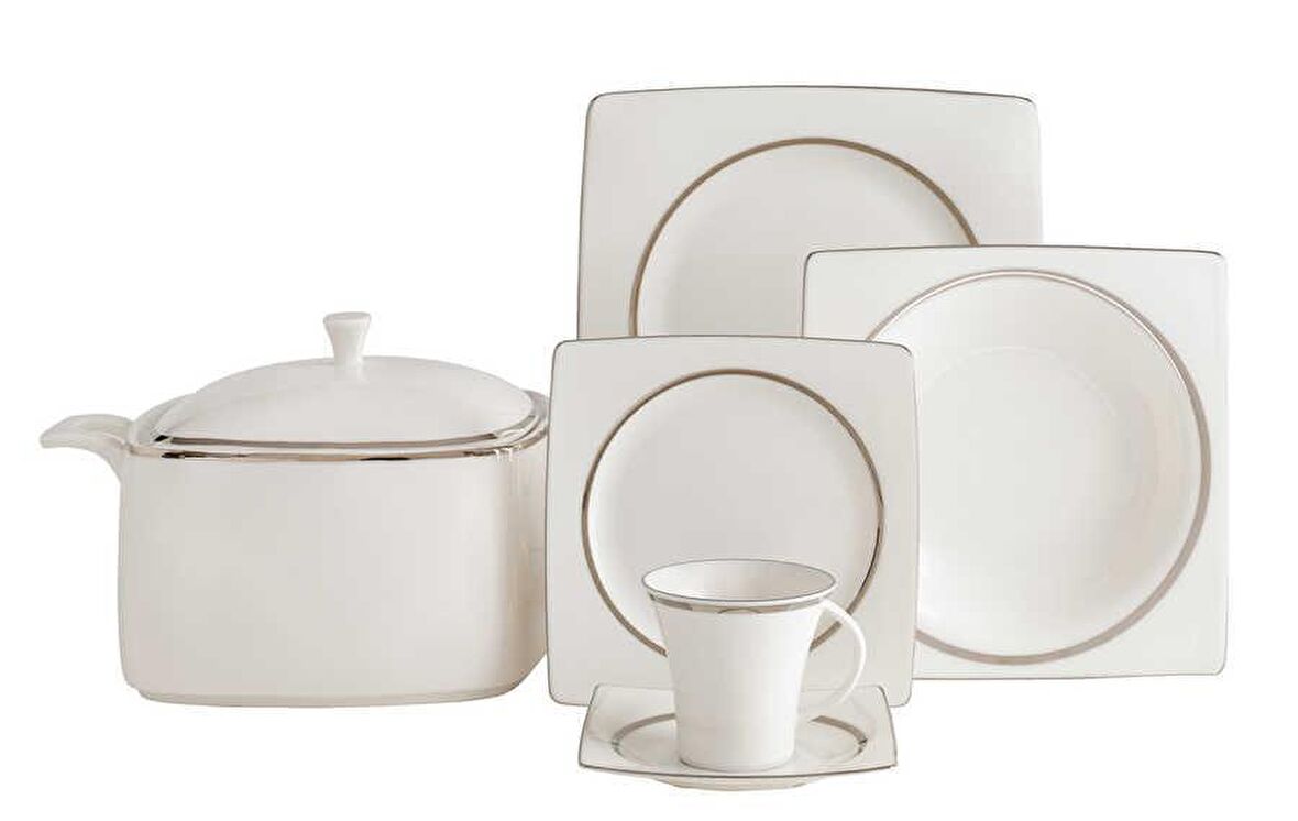 Güral Porselen Caroline 226 85 Parça 12 Kişilik Modern Yuvarlak Bone Porselen Yemek Takımı 