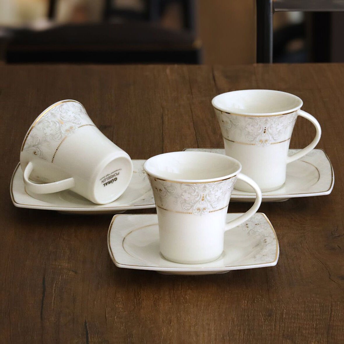 Güral Porselen Caroline 12 Parça 6 Kişilik Kahve Fincan Takımı - 5433