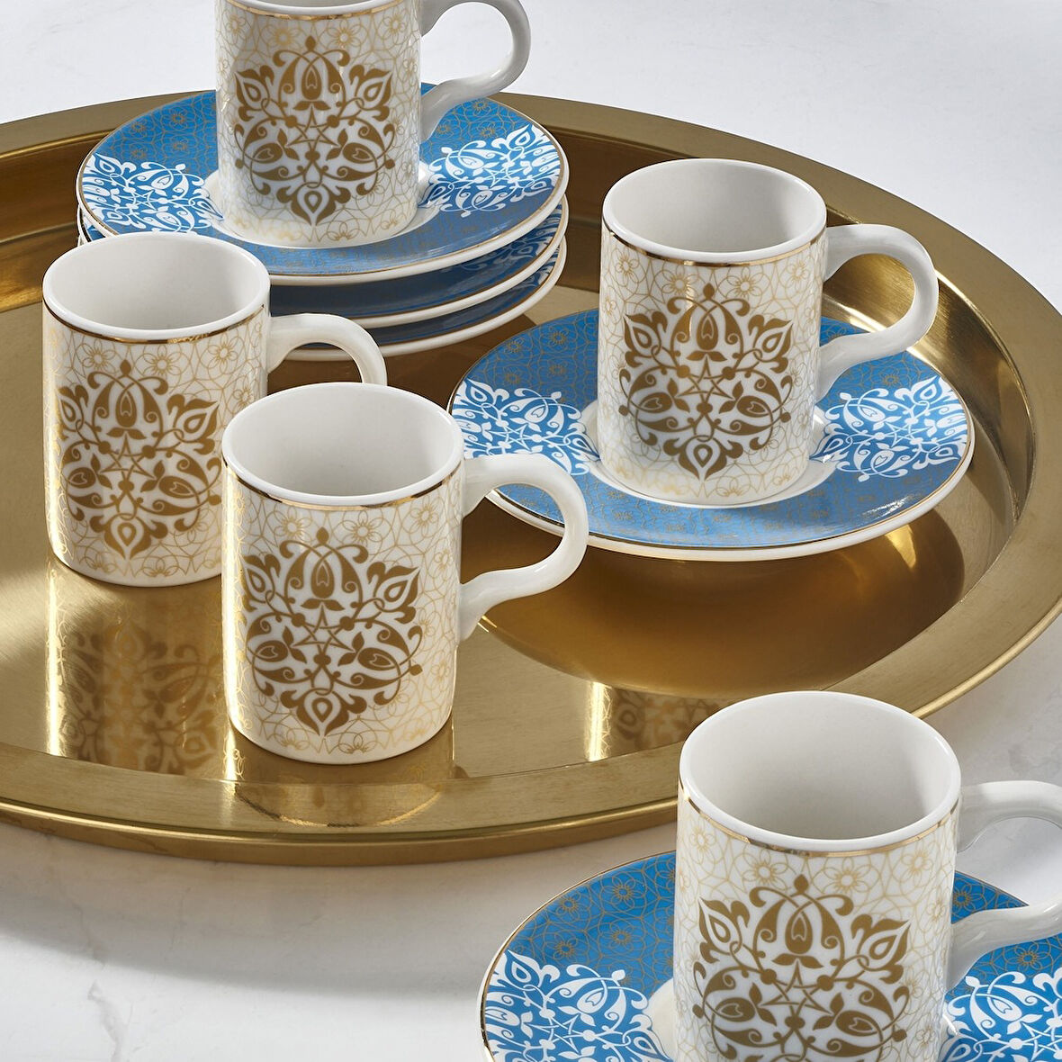 GÜRAL PORSELEN Camelia 12 Parça 6 Kişilik Bone Türk Kahvesi Fincan Takımı - 6158
