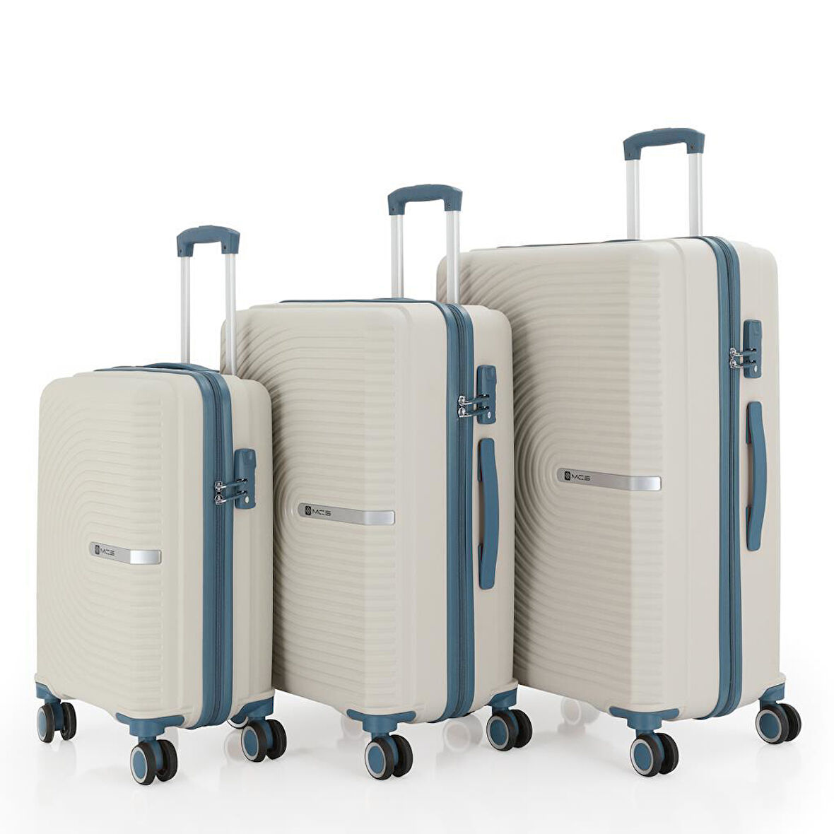 MÇS 3lü Set Kırılmaz Silikon Seyahat Valizi Bavulu V374 Kemik/Sky Blue