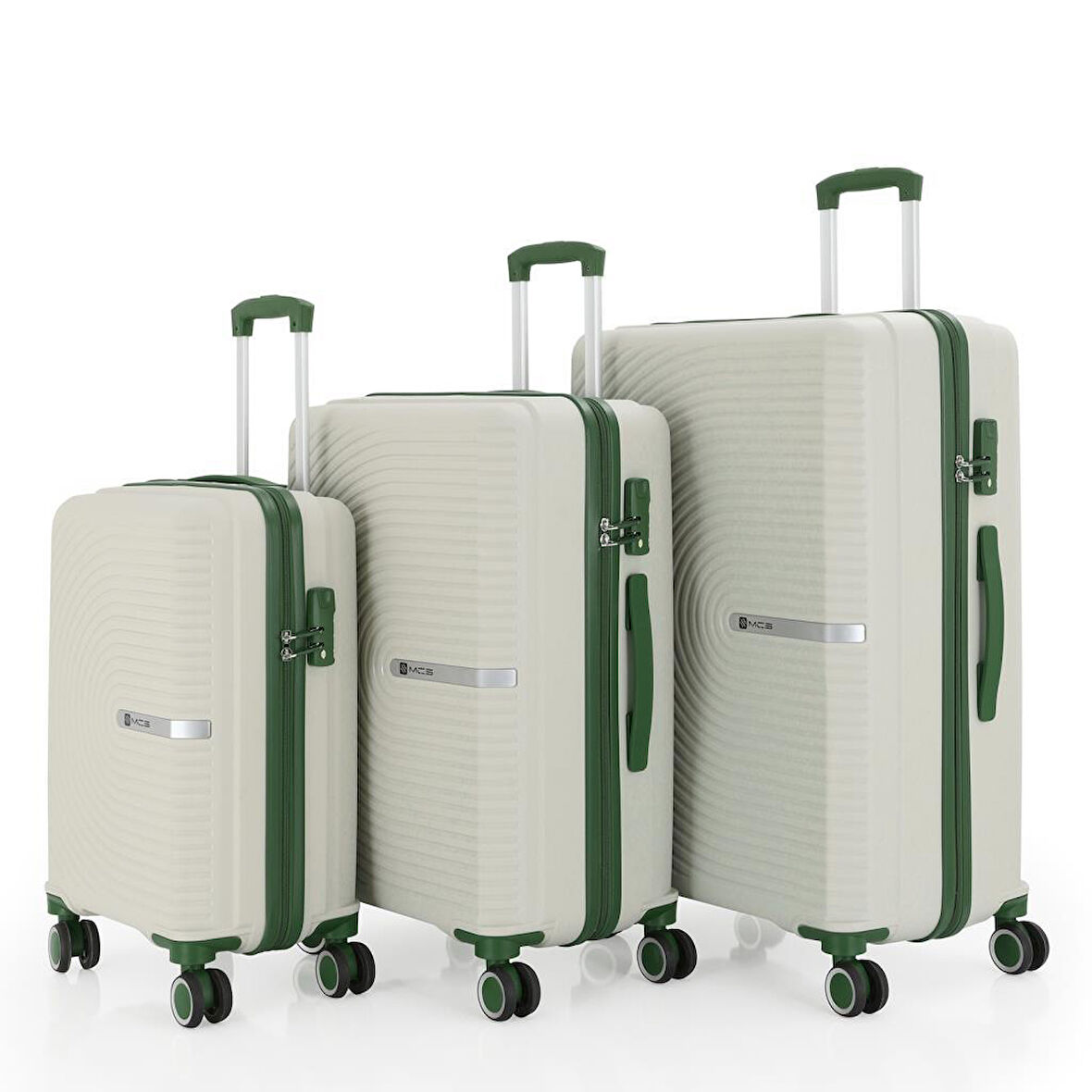 MÇS 3lü Set Kırılmaz Silikon Seyahat Valizi Bavulu V374 Kemik/Haki
