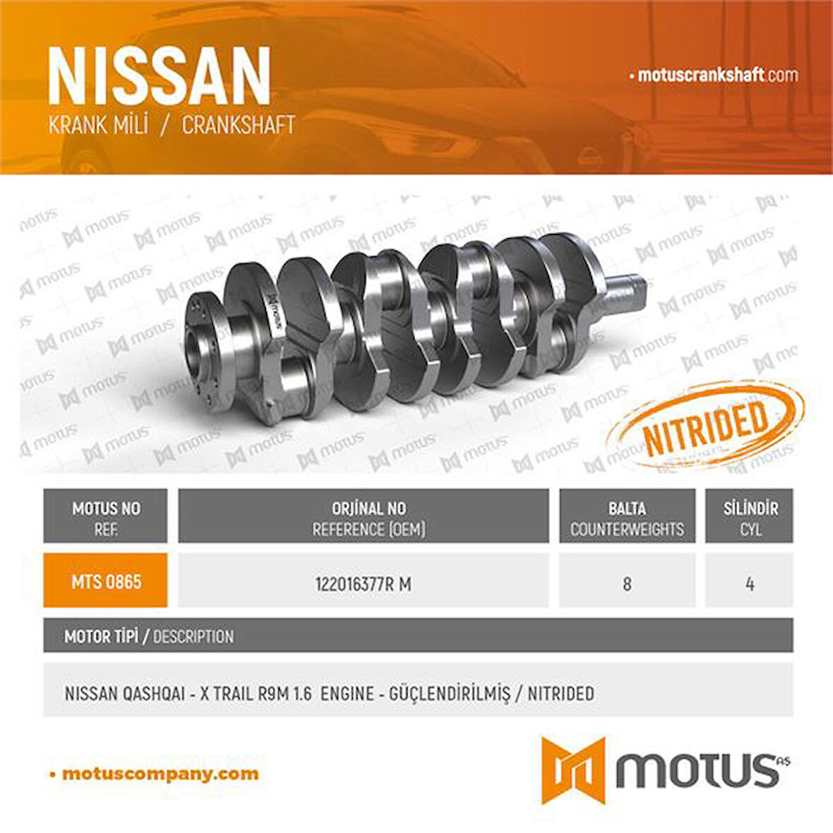 Nissan Krank MILI Nissan Qashqaı Xtraıl R9m 1.6 Dci, Renault Megane Fluence Talısman R9m 1.6 Dci, Opel Viva - Motus 865