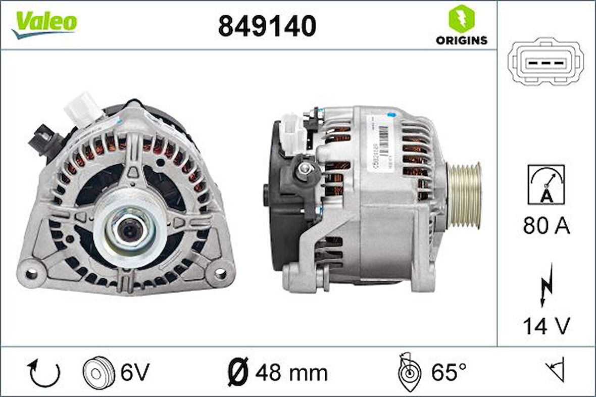 Ford Alternator 12v 90a Focus 1,8tdci / 1,6 Zetec E 16v / 2,0 16v Focus Rs 98>04 - Valeo 849140