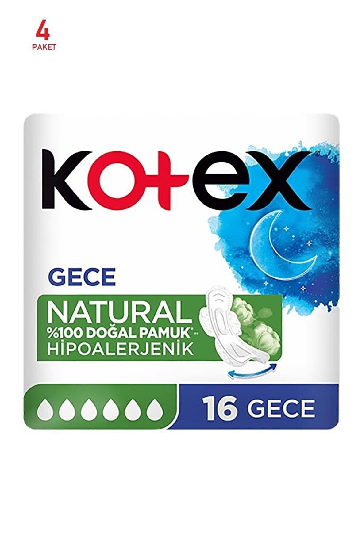 Kotex Natural Gece 16 Adet Antibakteriyel Süper Ekonomik Paket Hijyenik Ped