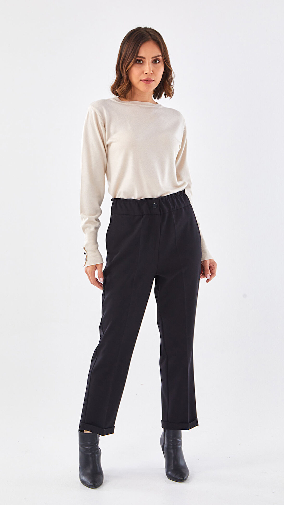 BELİ LASTİKLİ İNCE DUBLE PAÇA PANTOLON-SZ-5514 | 38