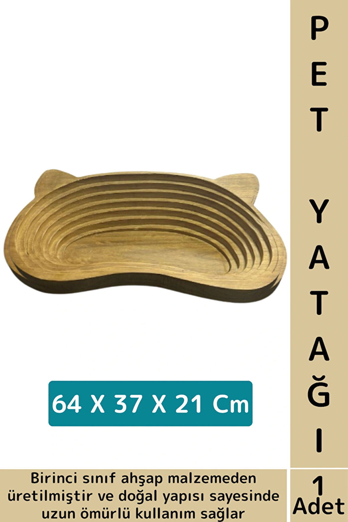 Evcil Hayvan Konforlu Kolay Temizlenir Çok Şık Kulak Motifli Ahşap Kedi Köpek Yatağı 64 X 37 X 21 Cm