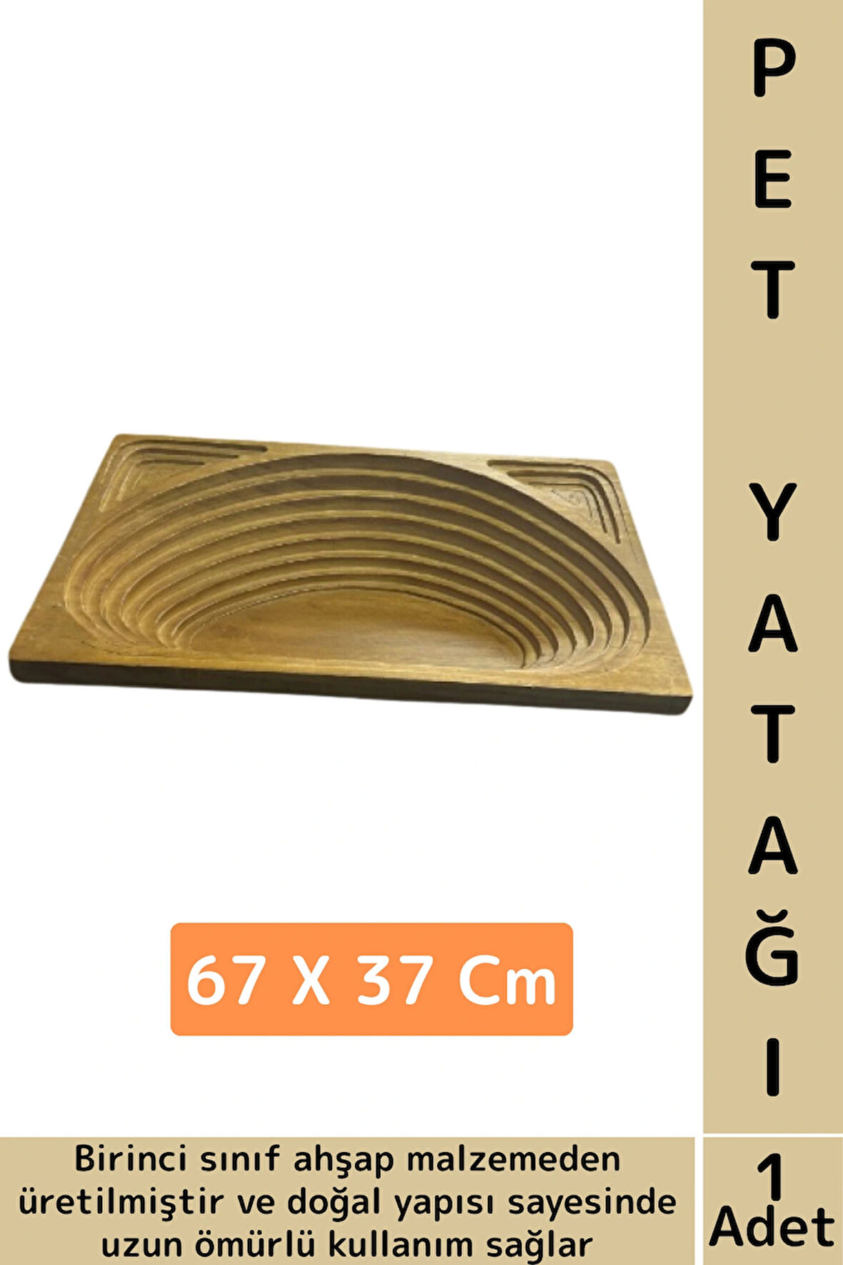 Evcil Hayvan Konforlu Kolay Temizlenir Çok Şık Dikdörtgen Doğal Ahşap Kedi Köpek Yatağı 67 X 37 Cm