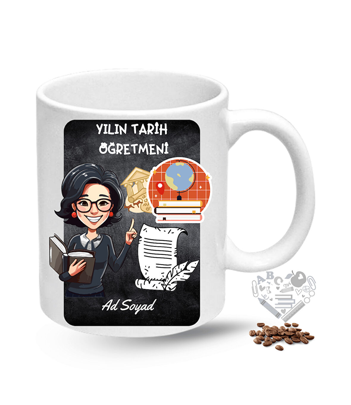 Tarih Öğretmeni Kadın Öğretmenler Günü Hediyesi İsimli Baskılı Porselen Kupa Bardak
