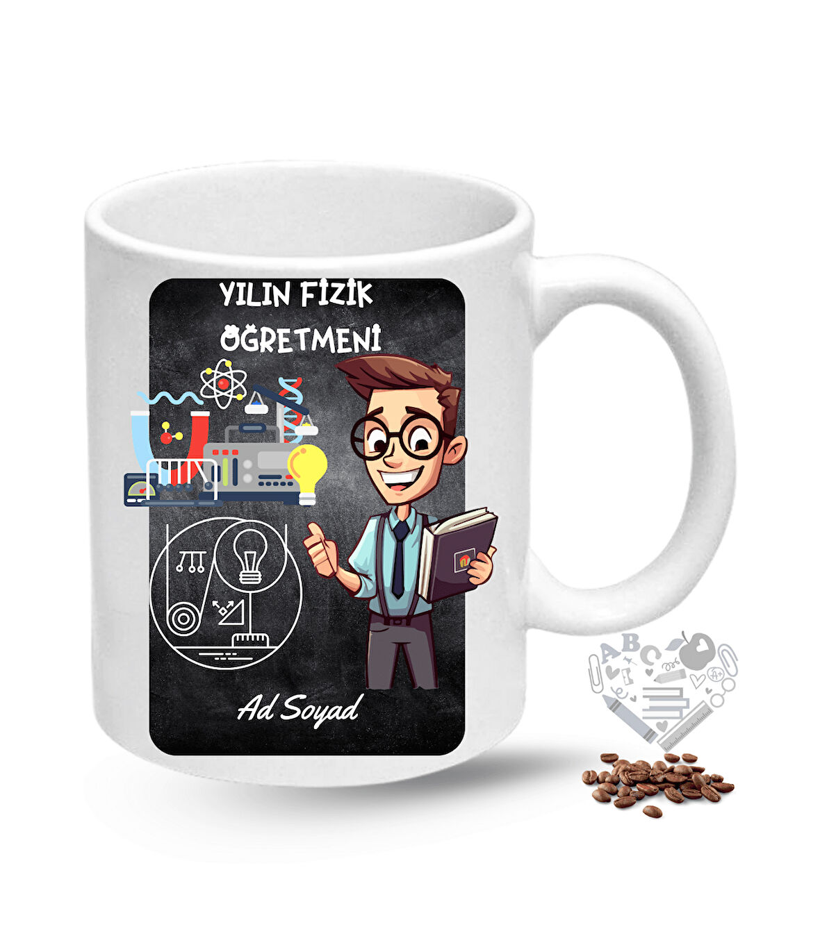 Fizik Öğretmeni Erkek Öğretmenler Günü Hediyesi İsimli Baskılı Porselen Kupa Bardak