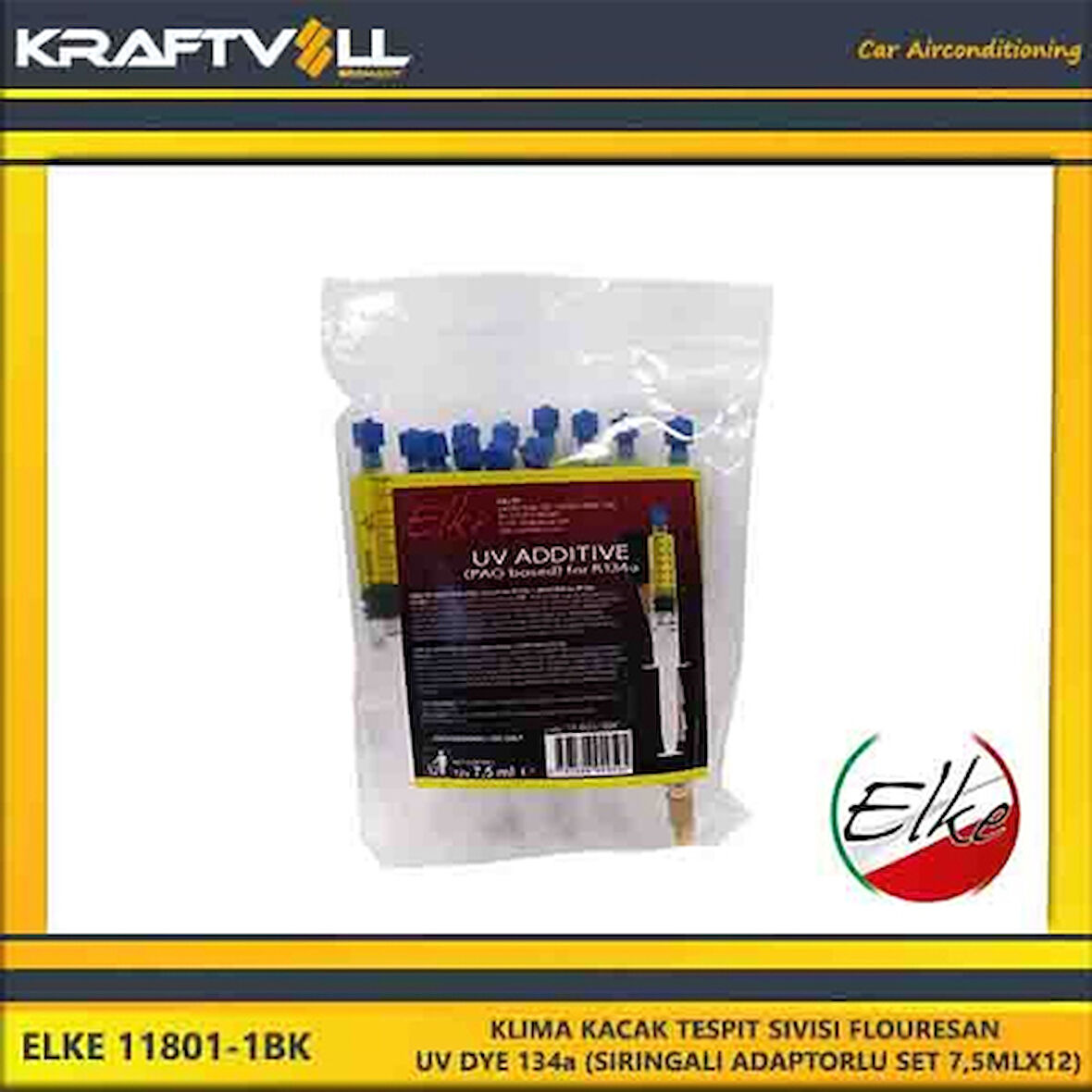 Yag & Antıfırız Klima Kacak Tespit Sivisi Flouresan Uv Dye 134a (siringalı Adaptorlu Set 7,5mlx12)(italyan Elke) - Elke 11801-1bk