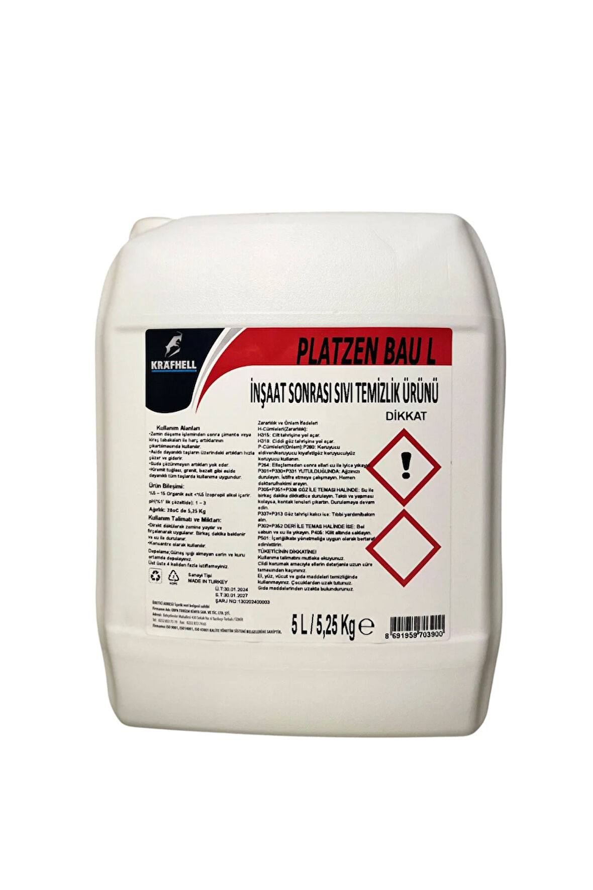 PLATZEN BAU L İnşaat Sonrası Sıvı Temizlik Sıvısı 5 L