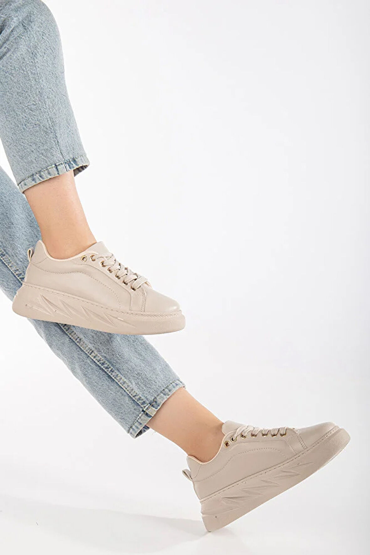 Beyaz Ortopedik Deri Sneakers