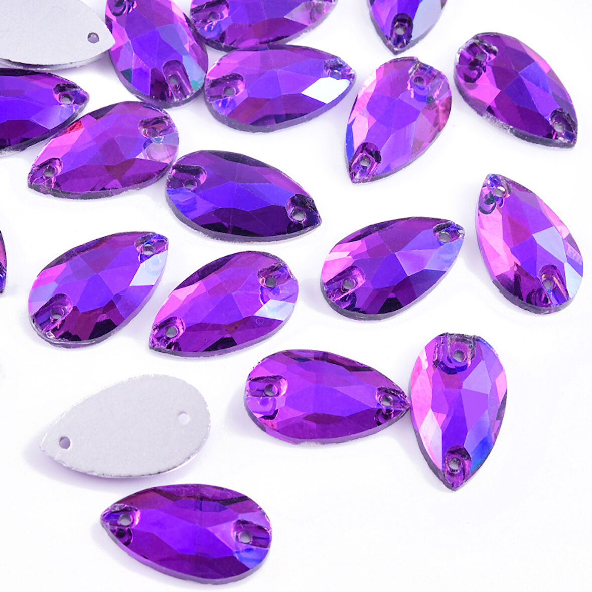 Gymo Premium Delikli Dikme Kristal Taş Teardrop 10.5*18mm P45 Dark Amethyst AB (28 Ad)
