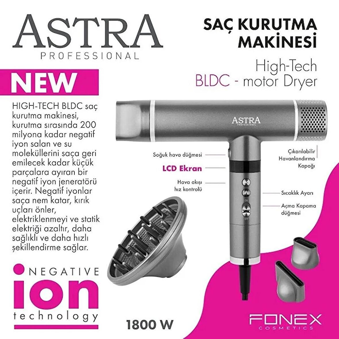 Astra Professional High Tech BLDC Saç Kurutma Makinesi 1800 W