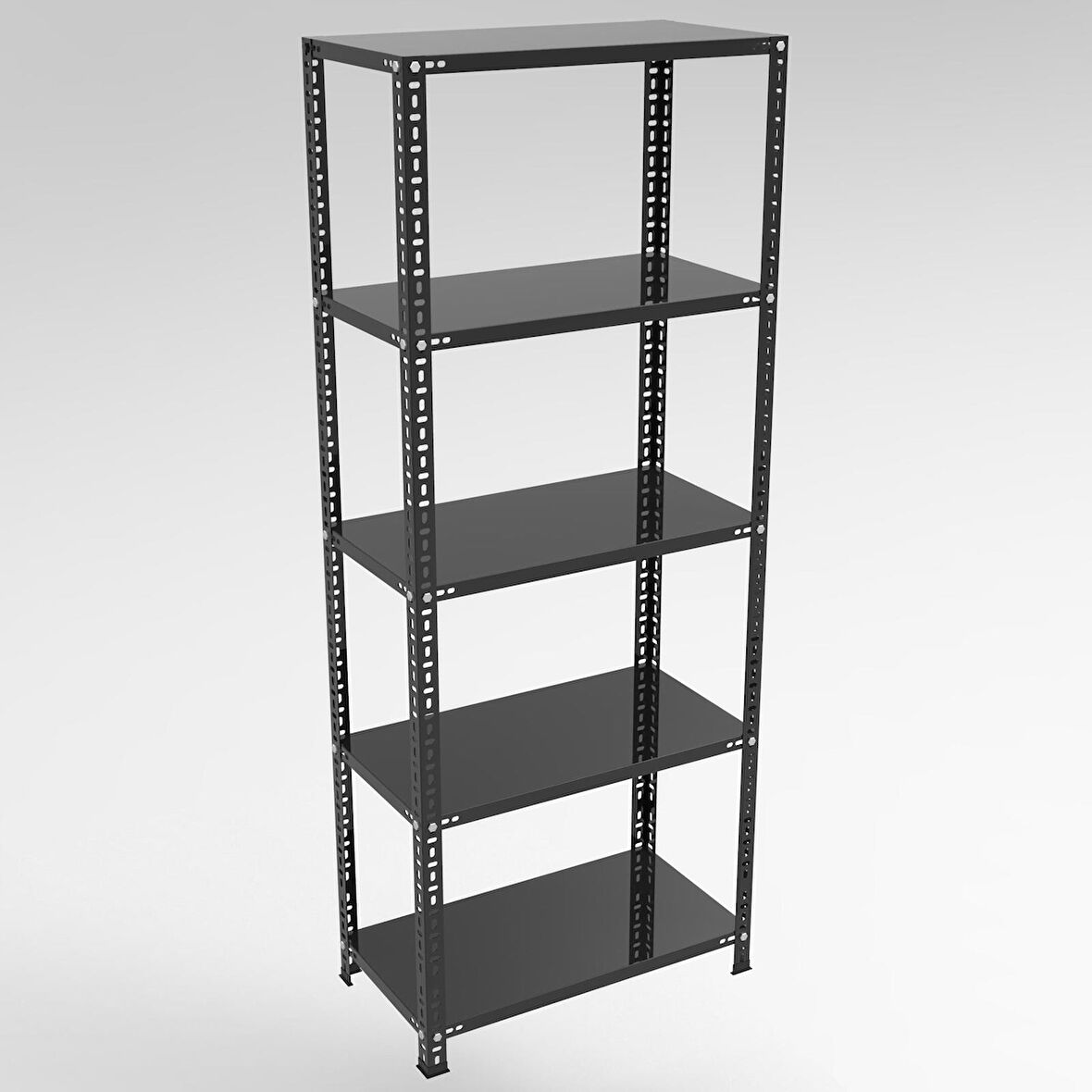 5 Katlı Siyah Çelik Raf - Depo, Arşiv, Kiler, Dosya, Market Rafı 31x75 cm-150 cm-0.70 mm