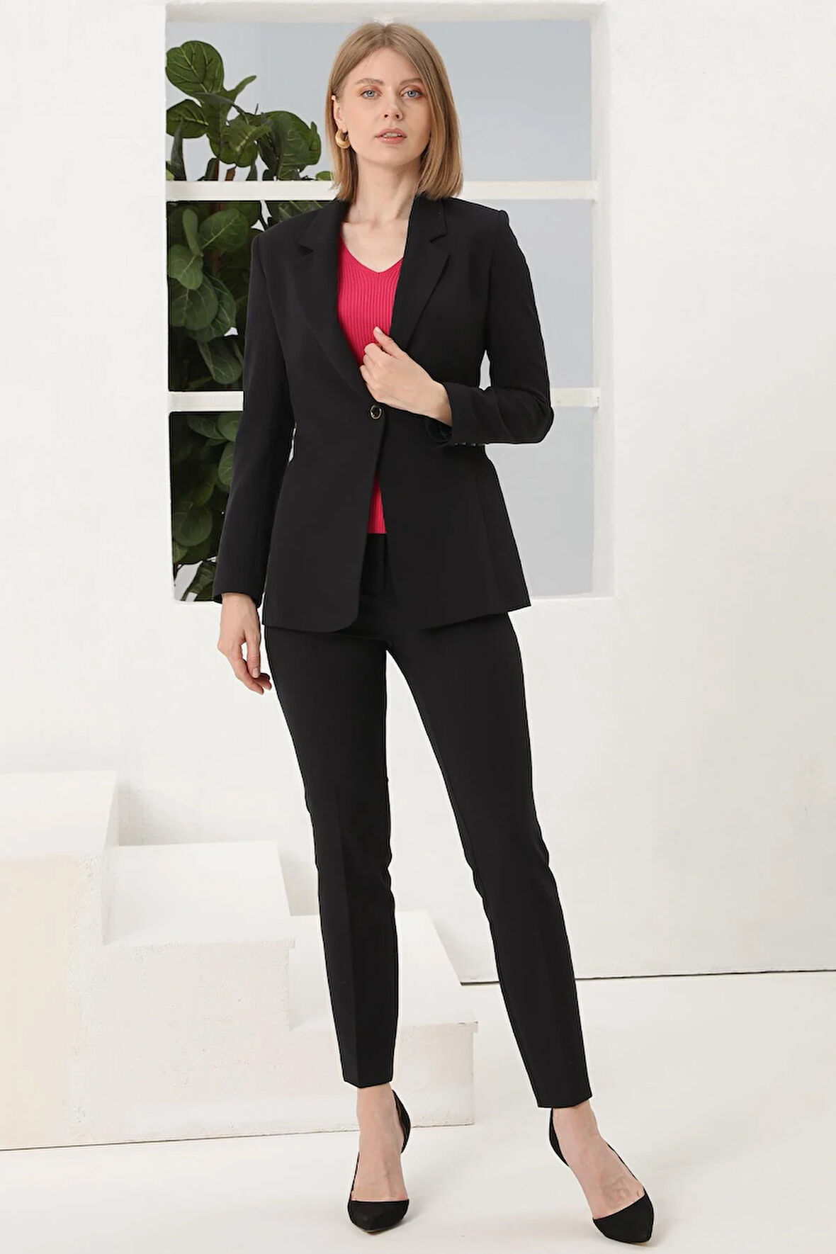 Sıfır Yaka-Tek Düğmeli, Parça Kuplu Ceket