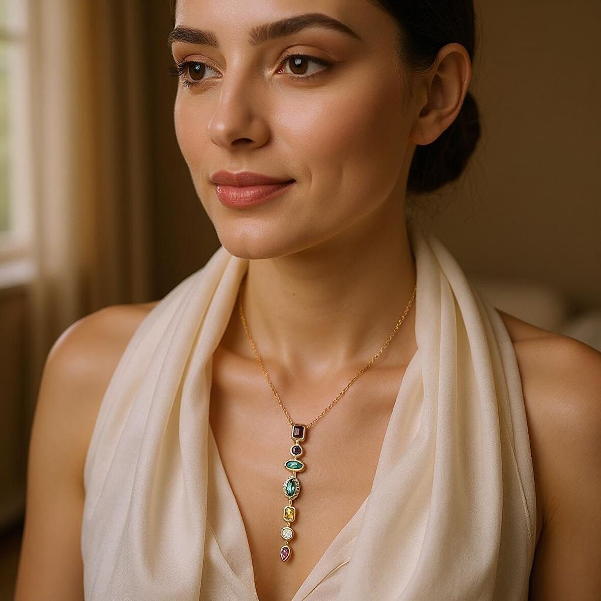 Tasarım Taşlı Y Kolye