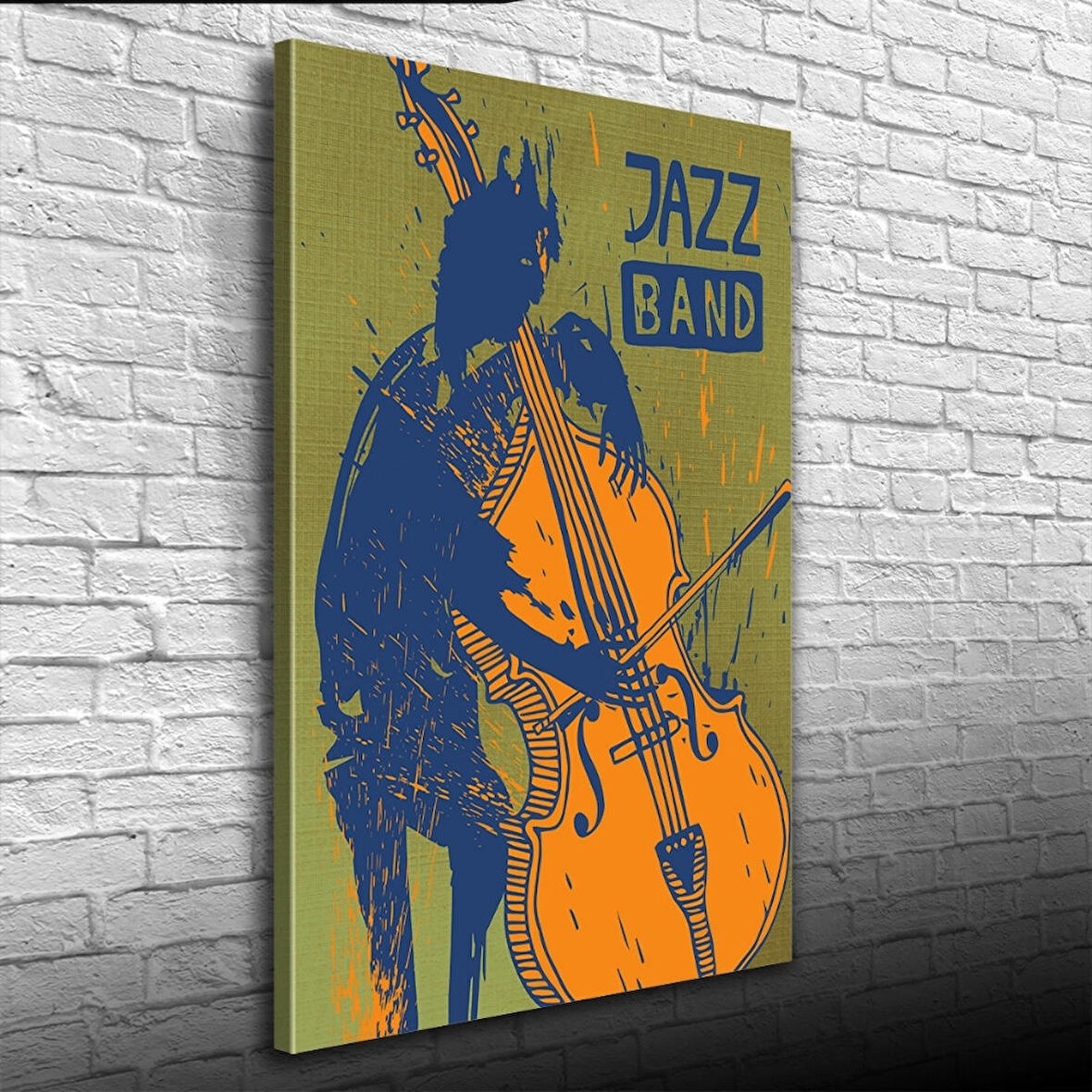 Jazz Band Afişi Yeşil Siyah Turuncu Tonlarda Kanvas Tablo 50 x 70