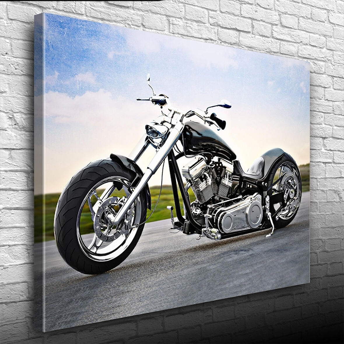 Chopper Siyah Motosiklet Kanvas Tablo 50 x 70