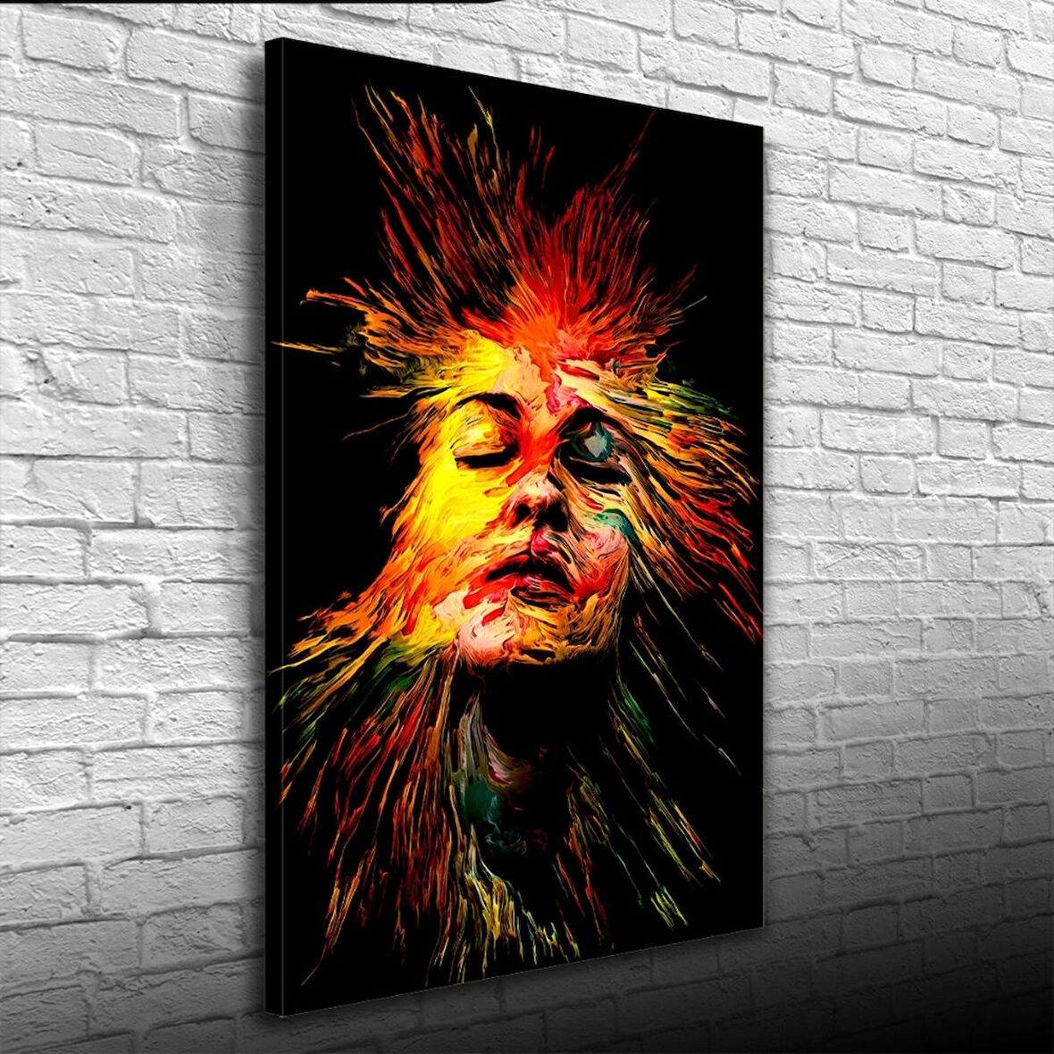 Soyut  , Siyah Zemin üzerine Renk Paleti ile Kadın Silueti Kanvas Tablo 50 x 70