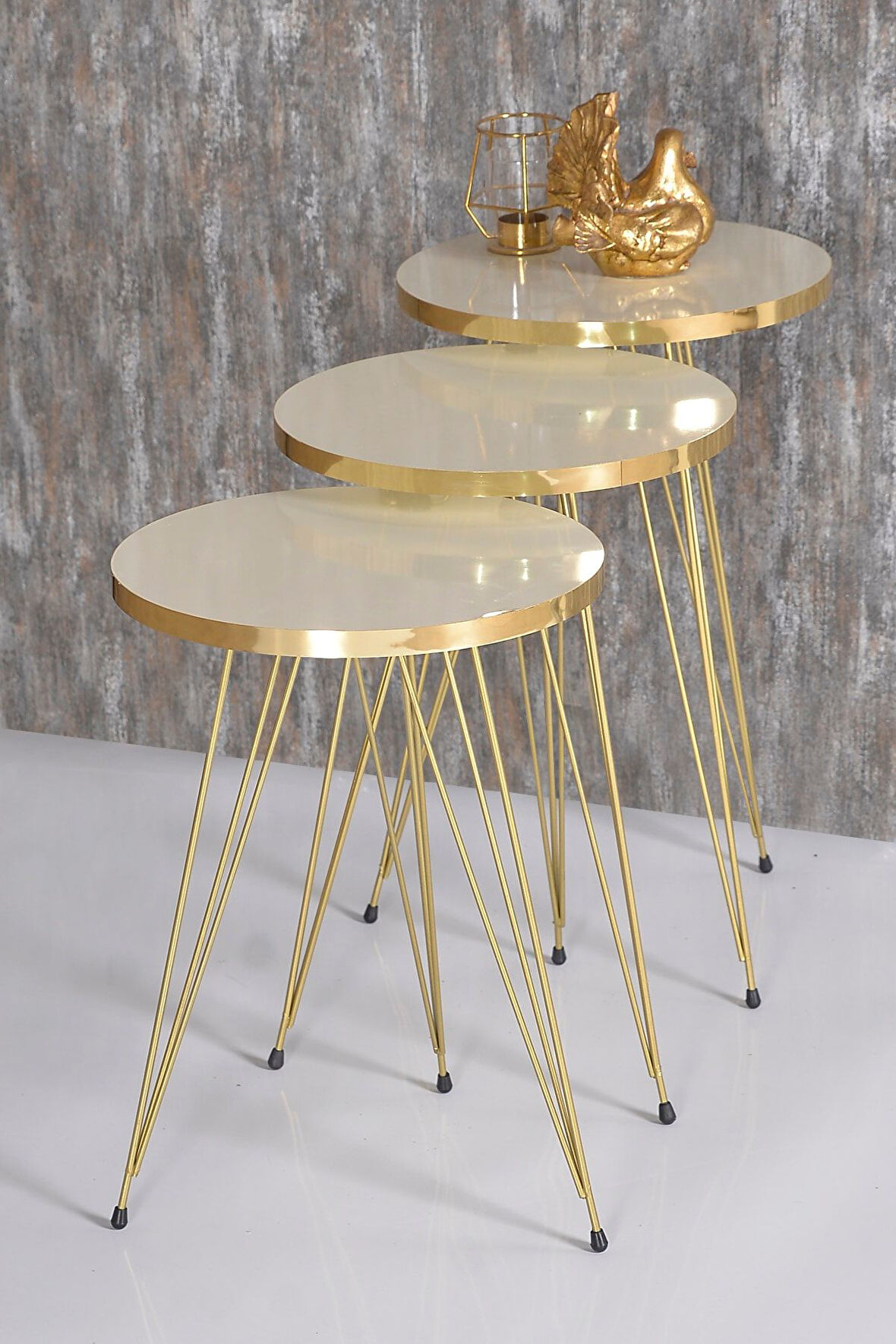 Zigon Sehpa Gold Krem Tel