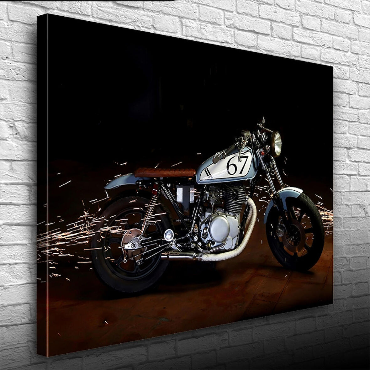 Gri Klasik Naked Motosiklet Kanvas Tablo 50 x 70