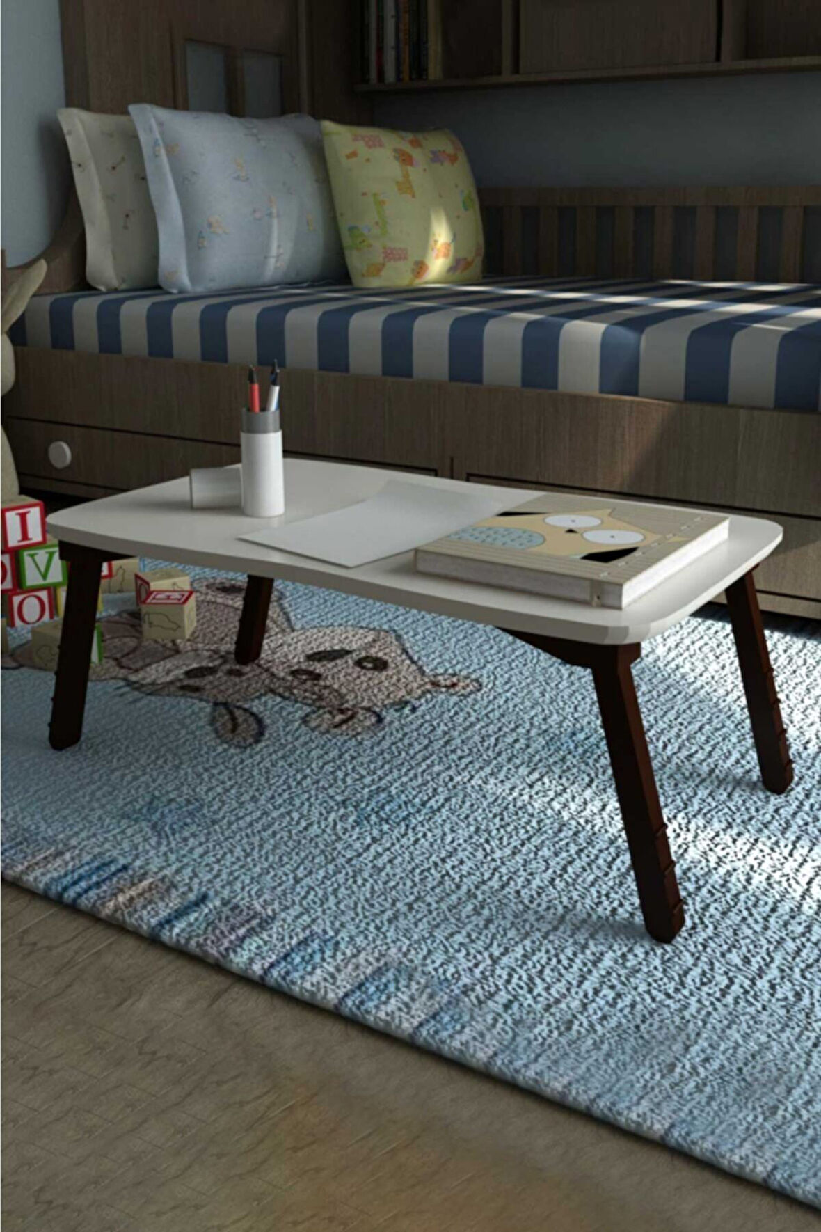 Suntalam Laptop Sehpa Çalışma Kahvaltı Masası Krem 60 cm 23 cm Bej 35 cm