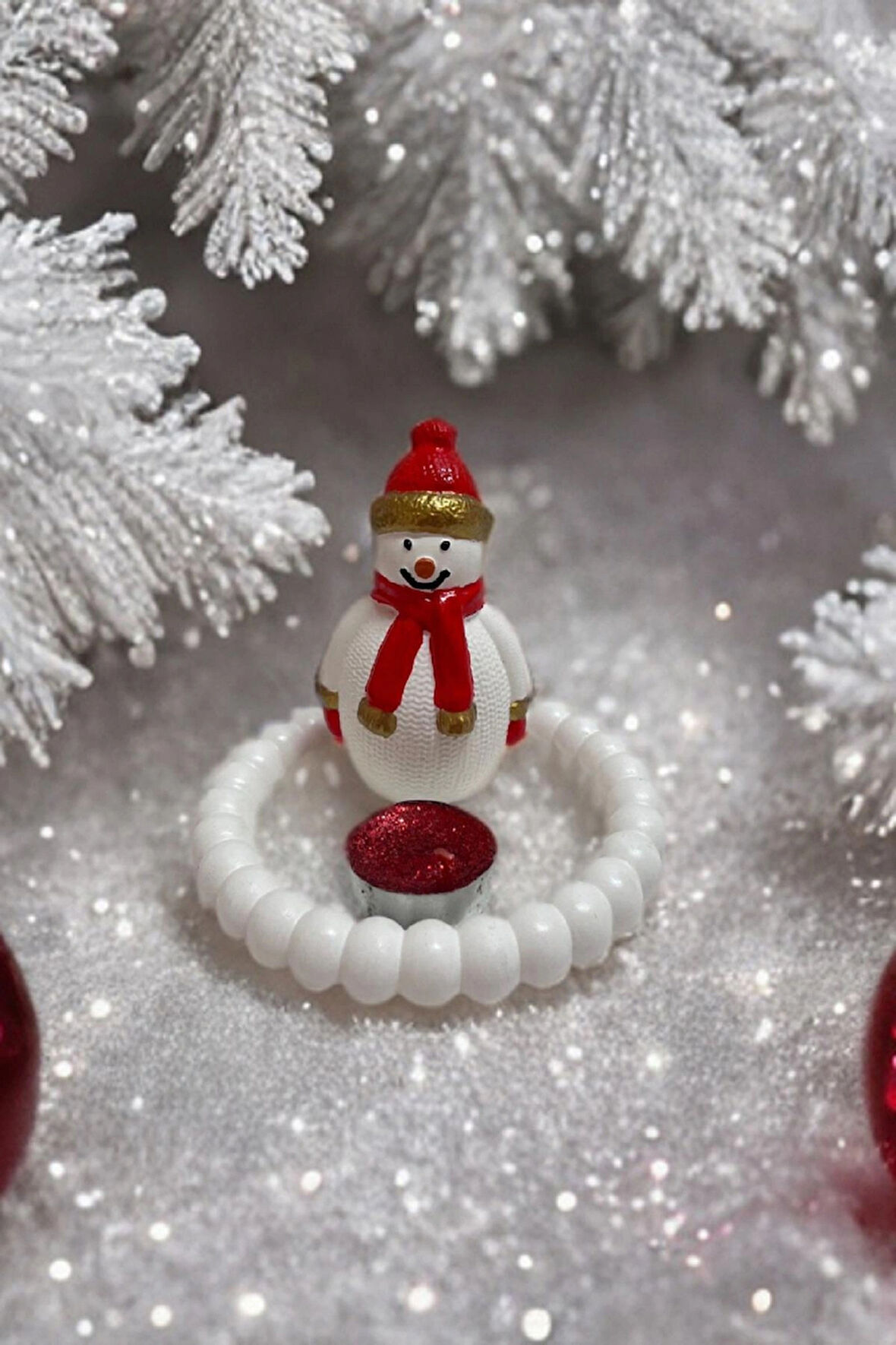 Cottonova CB02 Dekoratif Kardan adam Obje, Mum ve Tepsi