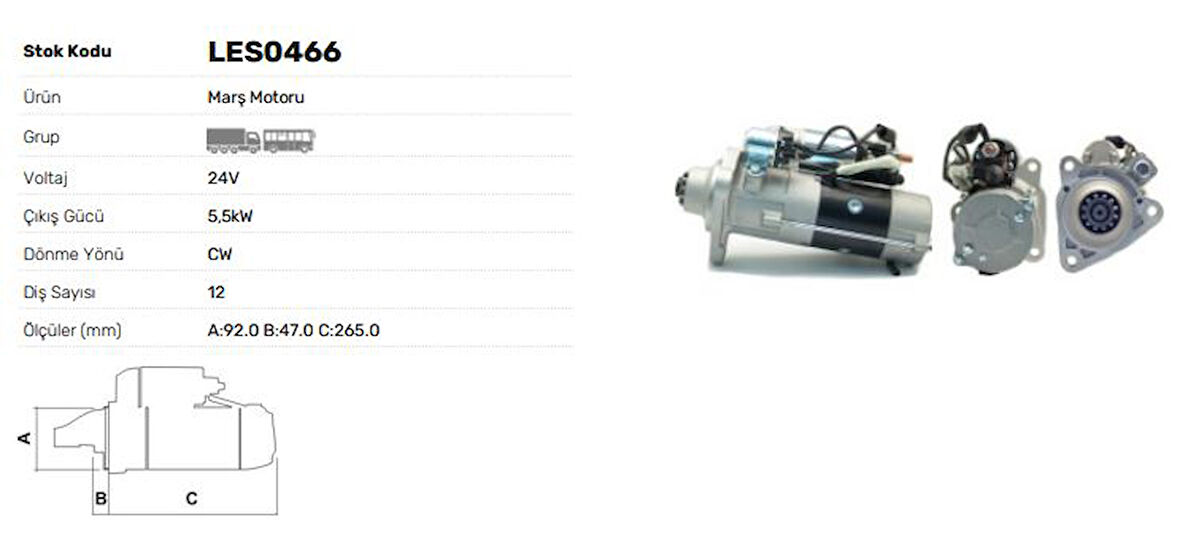 İveco Truck Mars Motoru 24v/5.5kw/12 Dis İveco Stralıs 190 Series  Euro Trakker 720 - Lucas Les0466