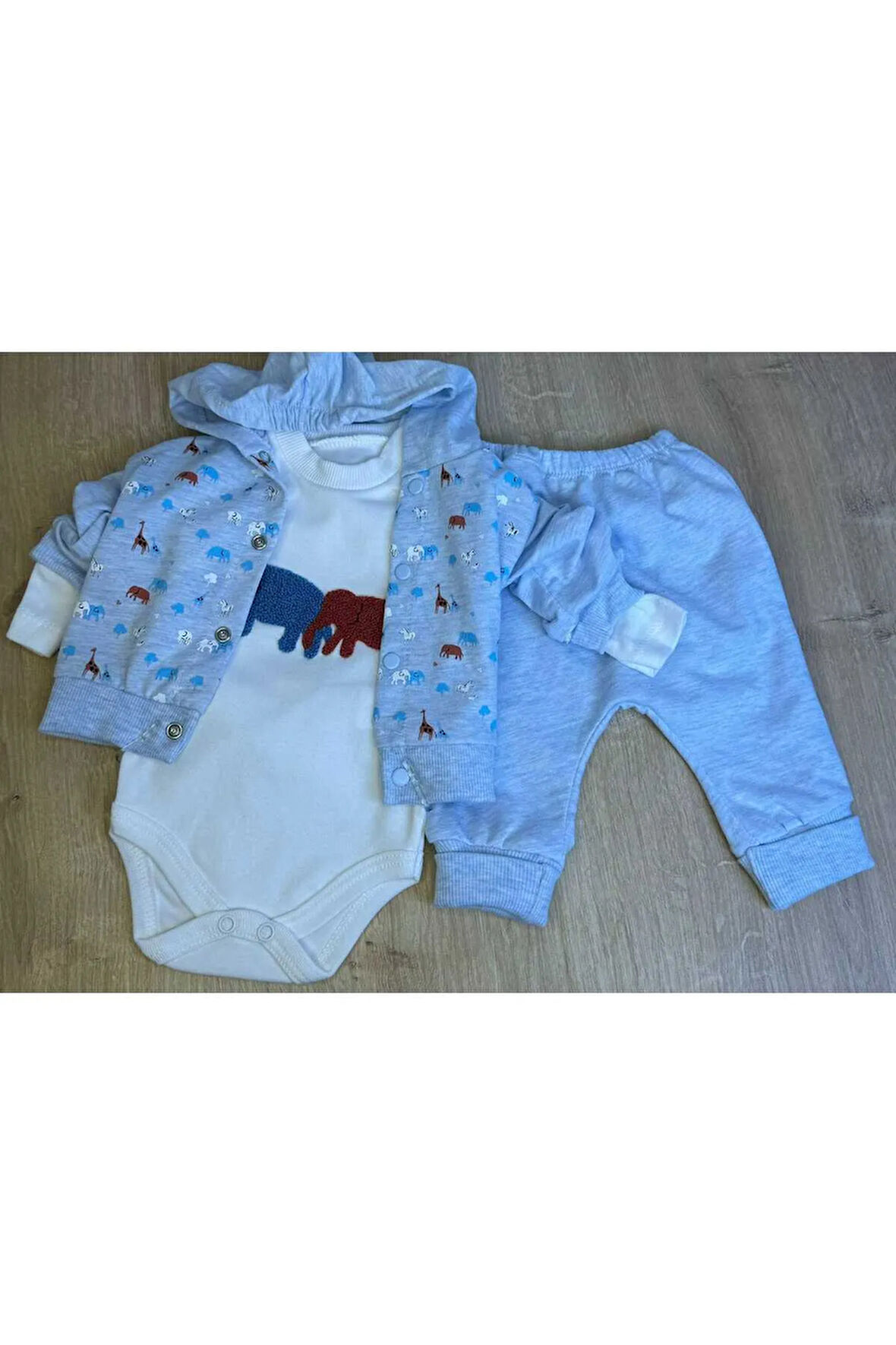 3'lü Bebek Çocuk Penye 2 Iipliik Fiil Desenli Takim