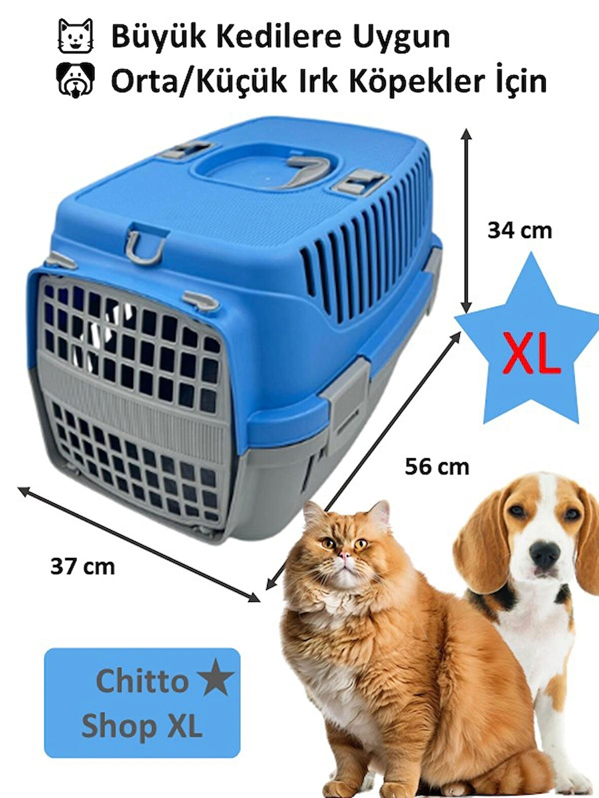 Büyük Kedi & Orta Irk Köpek Taşıma Çantası – 37×56×34 cm - MAVİ