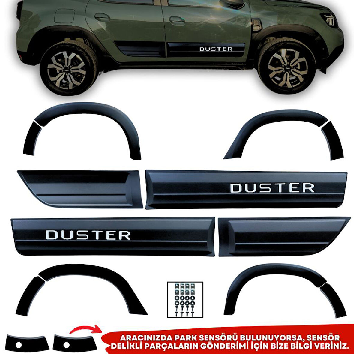 Dacia Duster Beyaz Yazılı Kapı ve Çamurluk Koruma Premium Dodik Seti 2018 ve Üstü