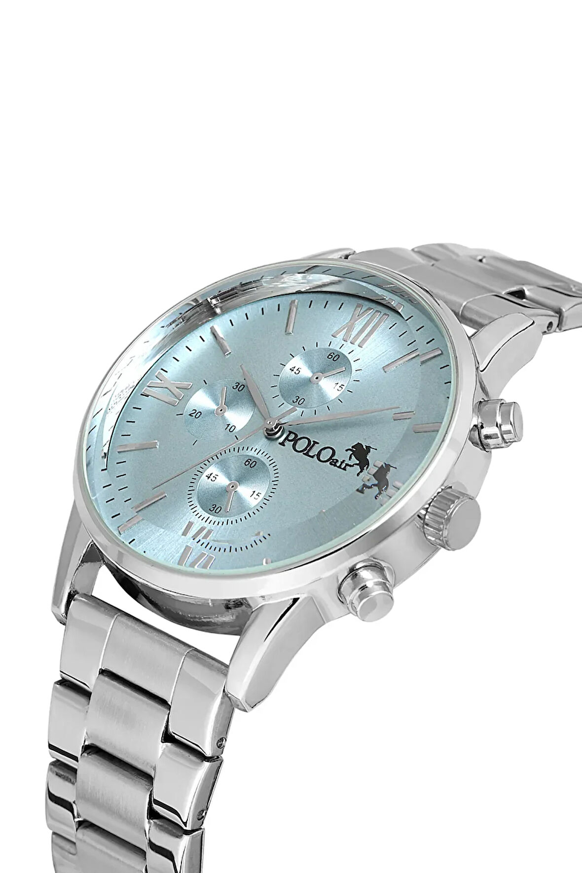 Spor Romen Rakamlı Metal Erkek Kol Saati Gümüş Mavi Renk PL-0963E2x