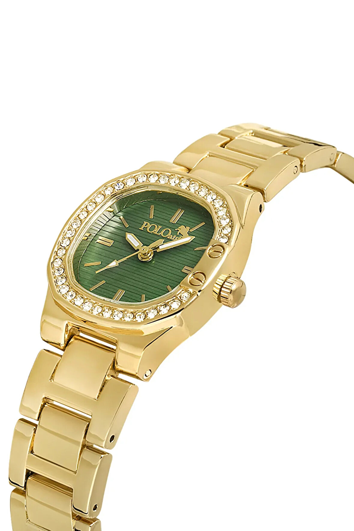 Tek Sıra Lüx Taşlı Kadın Kol Saati Gold Yeşil Renk PL-1513B4x
