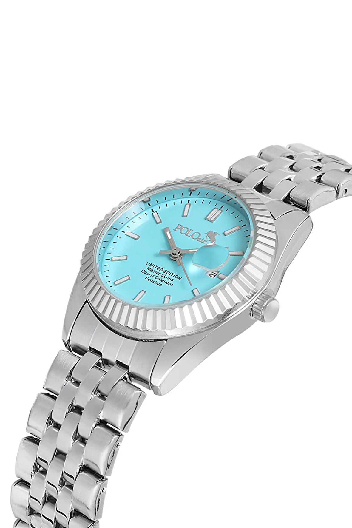 Mercan Takvimli Tek Sıra Kadın Kol Saati Gümüş Mavi Renk PL-1519B7x