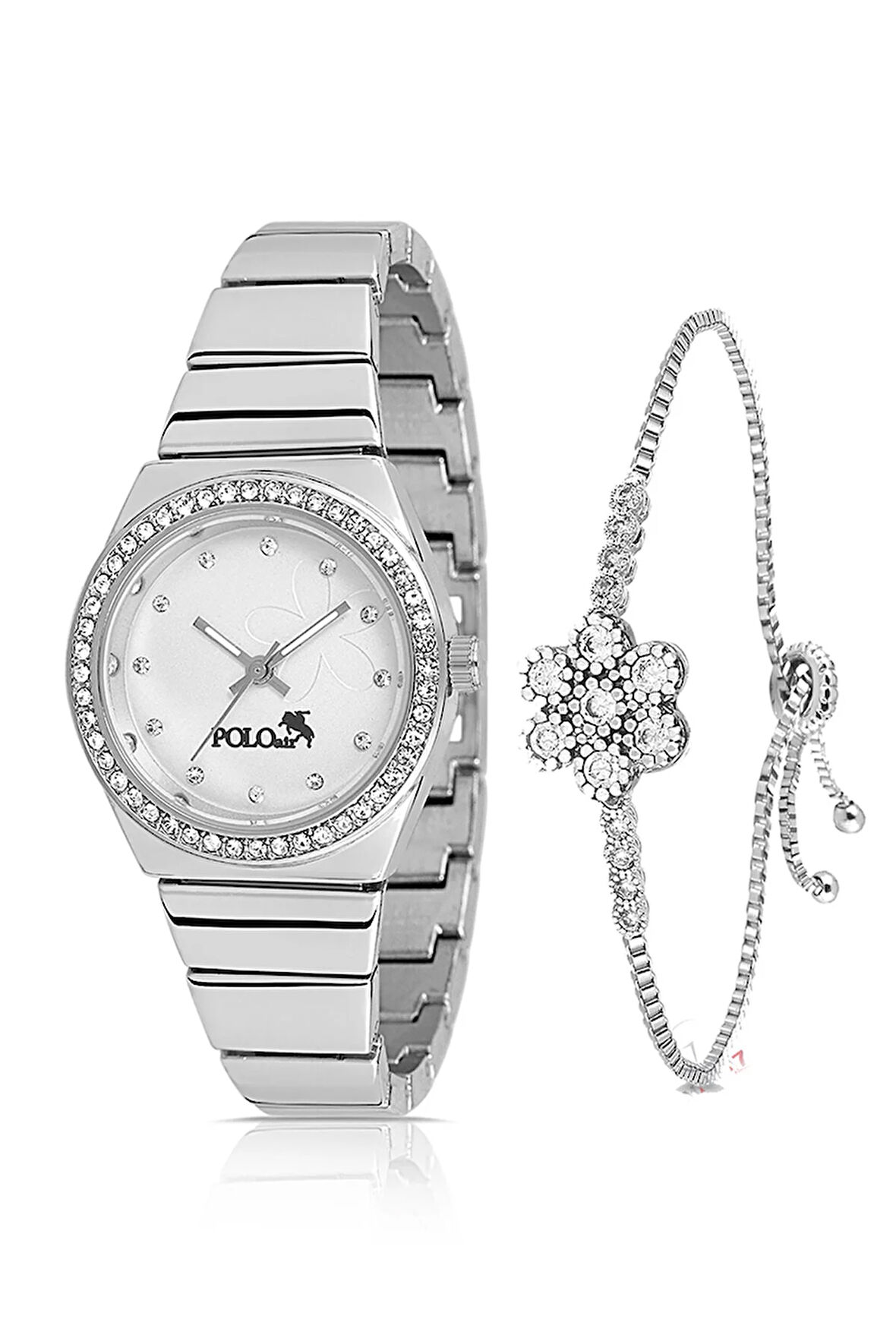Tek Sıra Lüx Taşlı Kadın Kol Saati Zirkon Taşlı Çiçek Bileklik Gümüş PL-1490B2