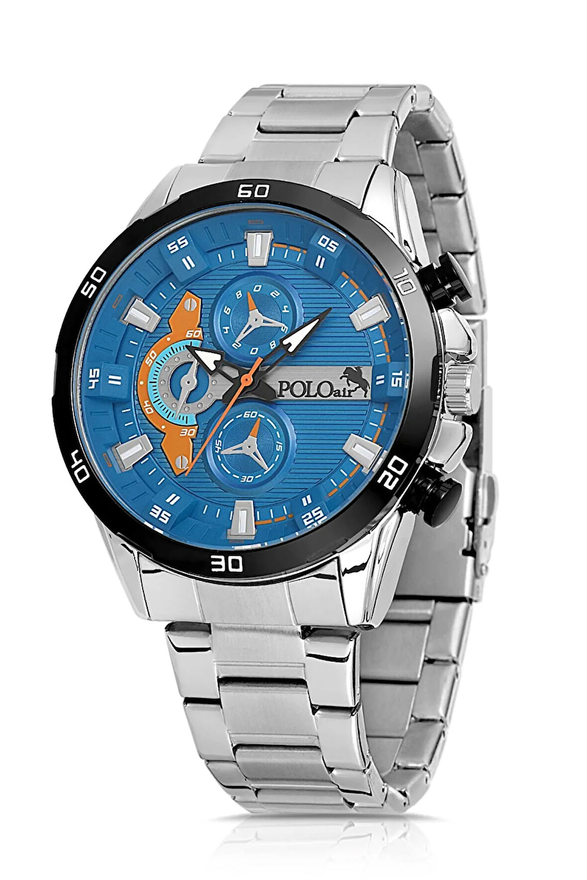 Metal Kordon Spor Erkek Kol Saati Gümüş-Lacivert PL-0894E4x