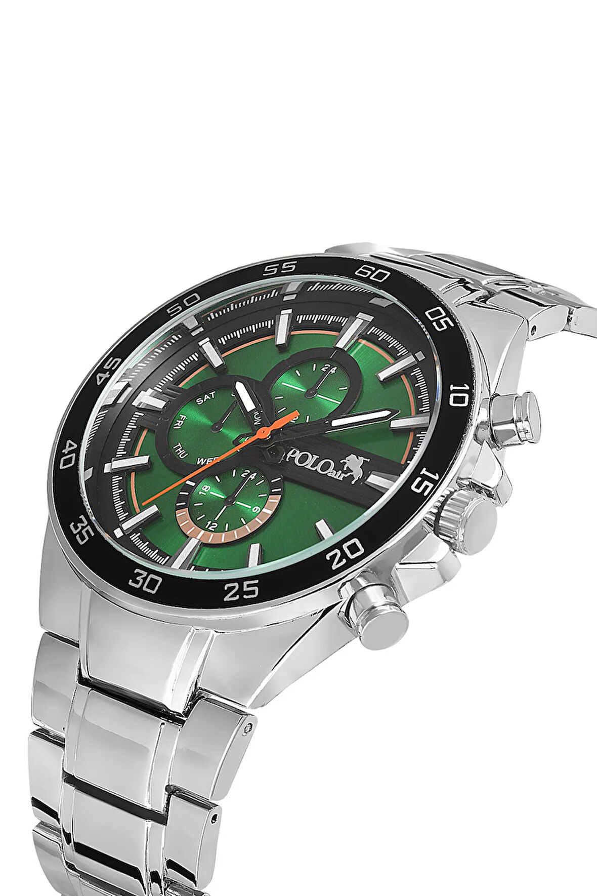 Spor Metal Erkek Kol Saati Gümüş Yeşil Turuncu Renk PL-0961E3x