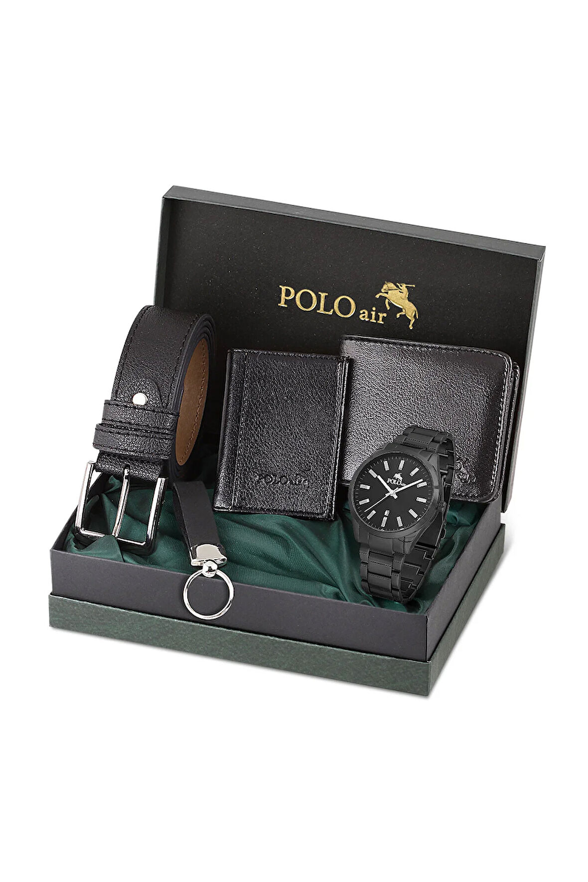 Erkek Kol Saati Anahtarlık Cüzdan Kemer Kartlık Kombin Siyah Set  PL-0864E1