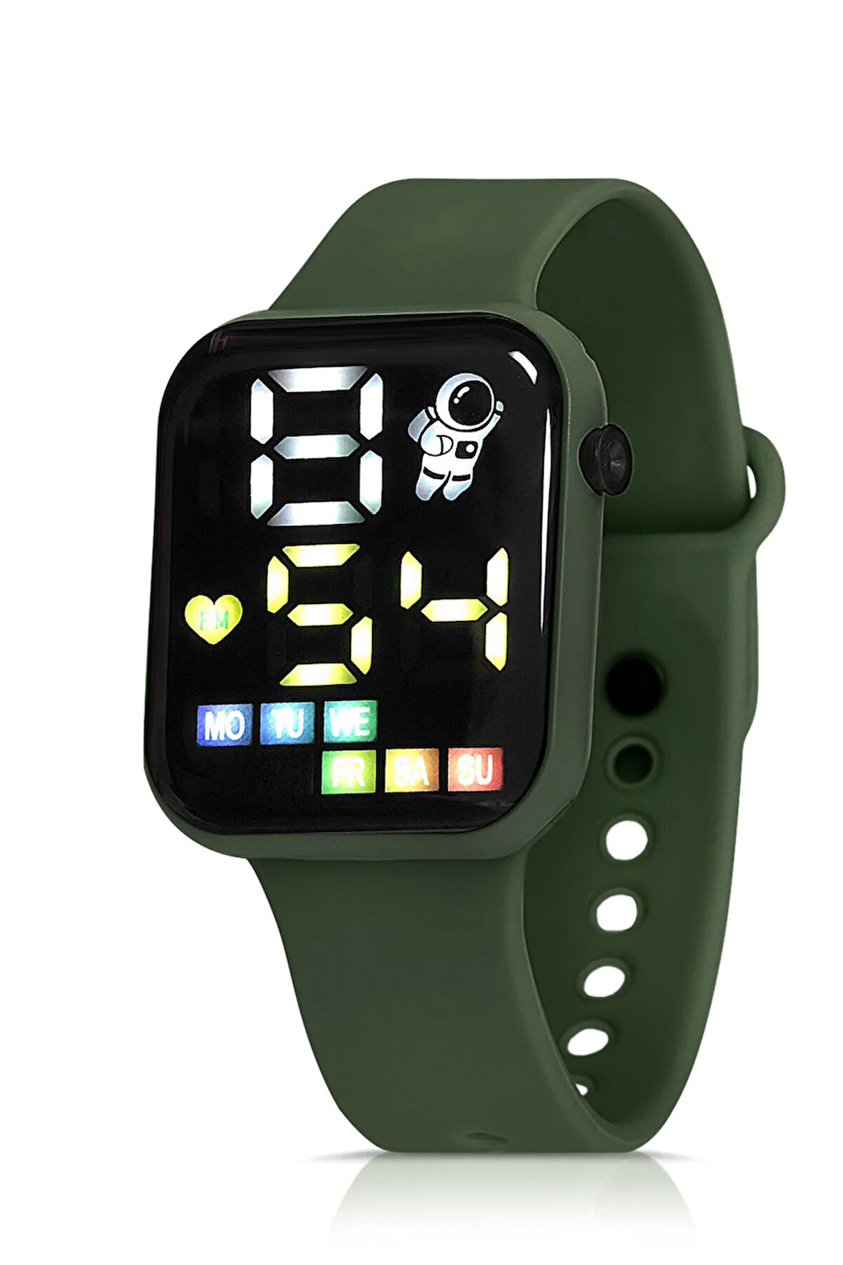 Silikon Kordon Dijital Renkli Işıklı Unisex Kol Saati Koyu Yeşil Renk