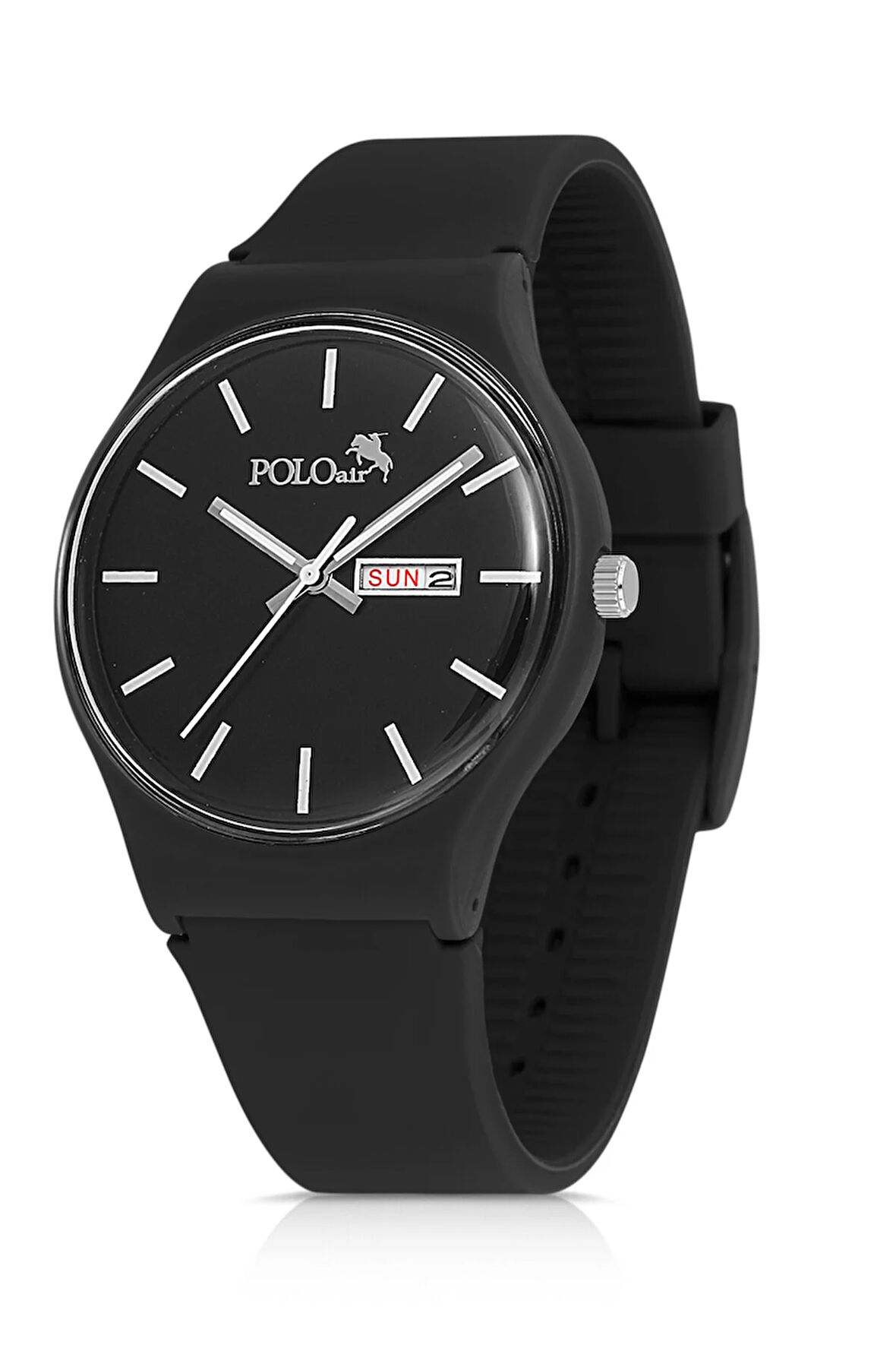 Unisex Silikon Kordon Gün Ay Takvimli Kol Saati Siyah Renk