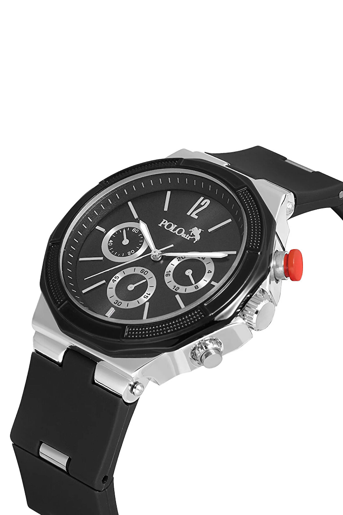 Kauçuk Kordon Metal Kasa Erkek Kol Saati Siyah Gümüş Renk Pl-0973e1x