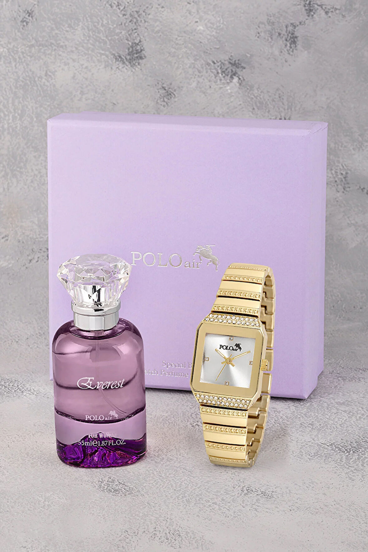Kare Kadın Kol Saati Ve 55 ml Parfüm Seti Hediyelik Kutsunda Kombin Gold Renk ST-2129S1