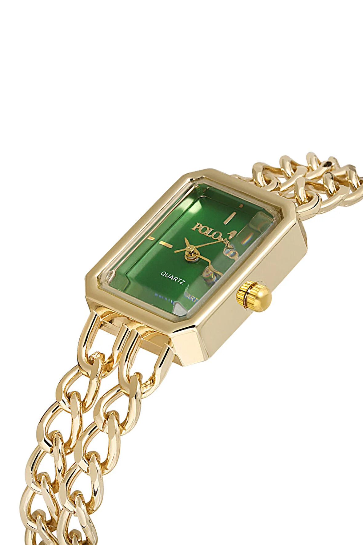 Vintage Zincir Kordon Kadın Kol Saati Gold Yeşil PL-1503B3x