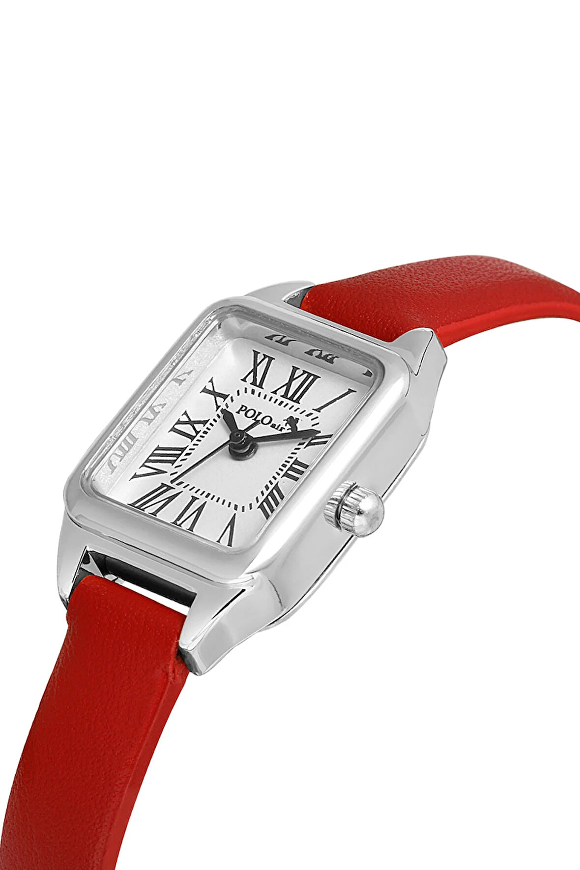 Klasik Romen Rakamlı Deri Kordon Kadın Kol Saati Kırmızı Gümüş Renk Pl-1517b10x